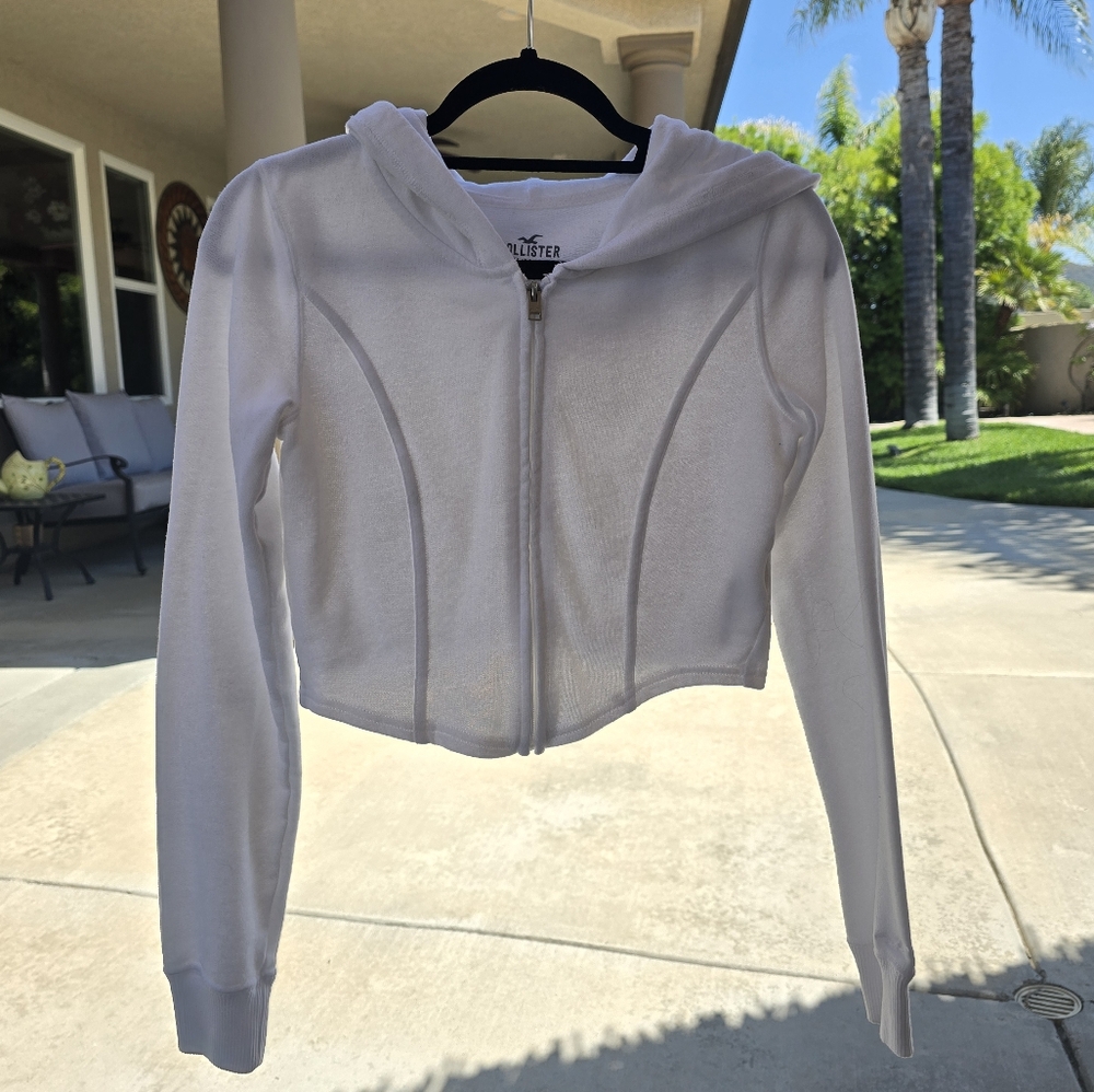 White Zip-Up Crop Hoodie